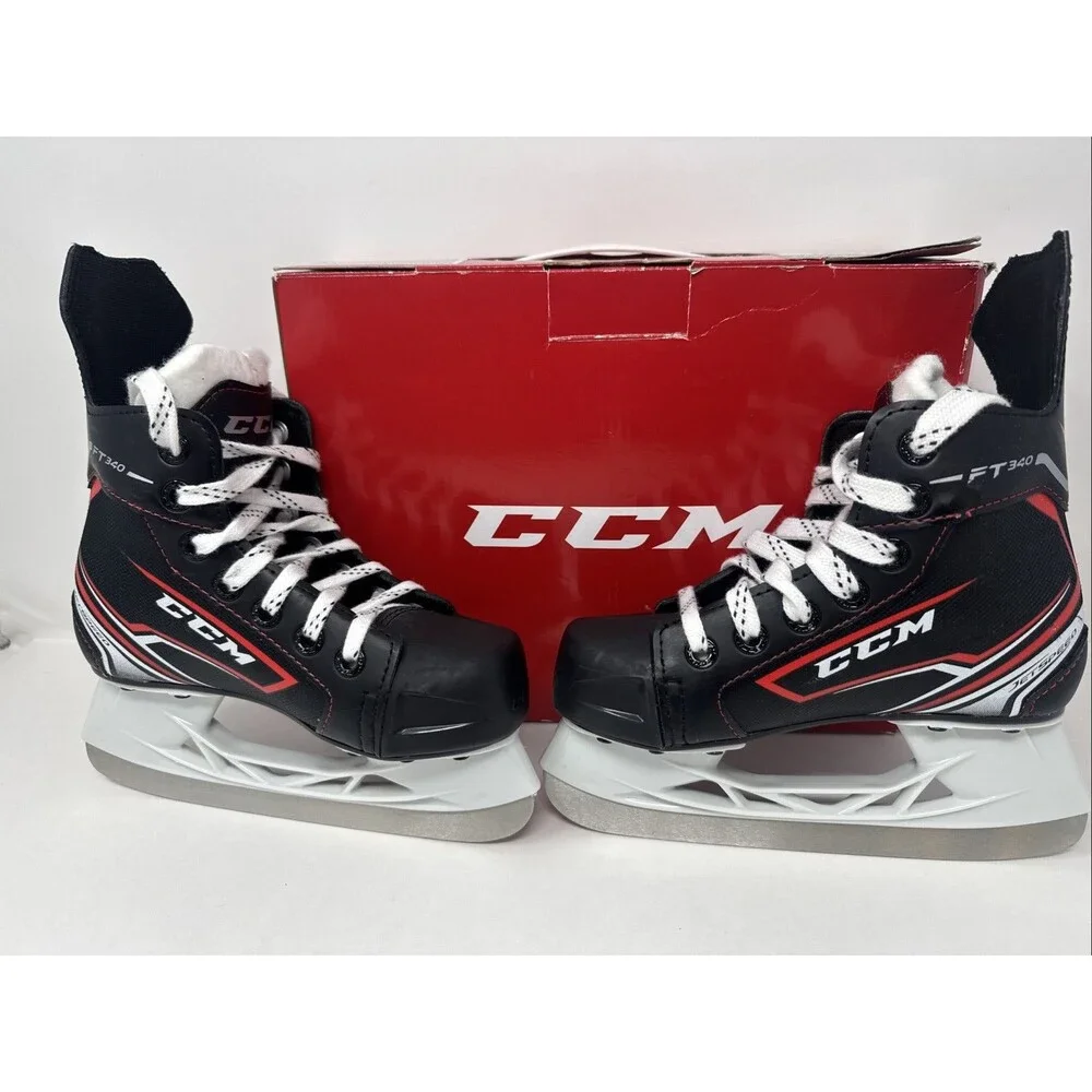 CCM FT340 YOUTH 12 D YT Jet speed Ice Hockey Player Skates BOX NICE Red Black